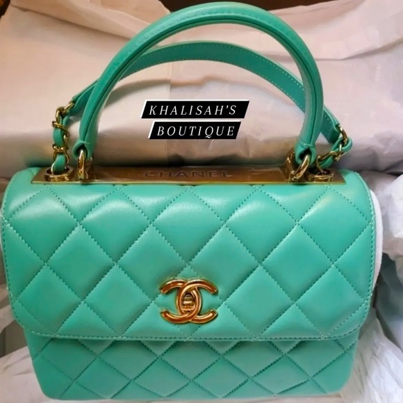 BNIB Very Rare Authentic Chanel Trendy CC 21S Tiffany Blue Gold Hardware FULLSET - Picture 3 of 14